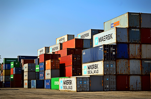 Image of a group of containers in a port